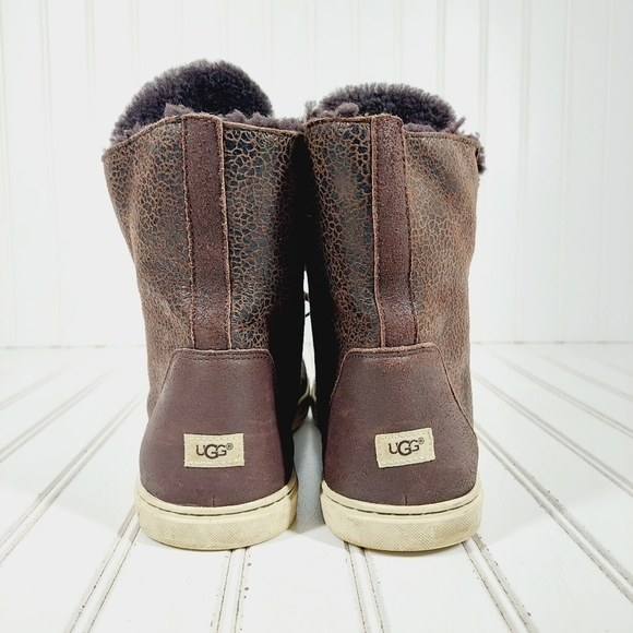 UGG Croft Lace Up High Top Trainers Dark Brown Fur Lining Ankle Boots C503 - Picture 6 of 10